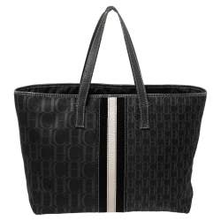 Pre Owned Carolina Herrera Black Signature Canvas and Leather Trim Tote