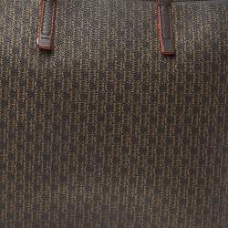 Pre Owned Carolina Herrera Dark Brown Monogram Leather Shopper Tote