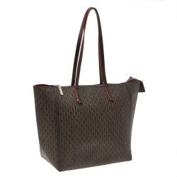 Pre Owned Carolina Herrera Dark Brown Monogram Leather Shopper Tote