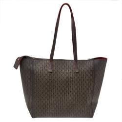 Pre Owned Carolina Herrera Dark Brown Monogram Leather Shopper Tote