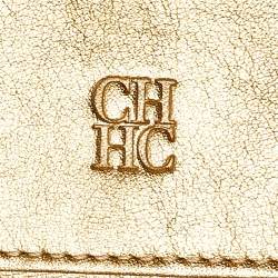 Pre Owned Carolina Herrera Metallic Gold Embossed Leather Trifold Compact Wallet