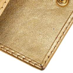 Pre Owned Carolina Herrera Metallic Gold Embossed Leather Trifold Compact Wallet