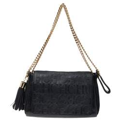 Pre Owned Carolina Herrera Black Leather Chain Flap Shoulder Bag