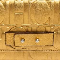Pre Owned Carolina Herrera Metallic Gold Embossed Leather Flap Continental Wallet