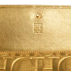 Pre Owned Carolina Herrera Metallic Gold Embossed Leather Flap Continental Wallet
