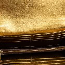 Pre Owned Carolina Herrera Metallic Gold Embossed Leather Flap Continental Wallet