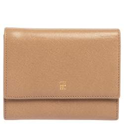 Pre Owned Carolina Herrera Beige Leather Trifold Wallet