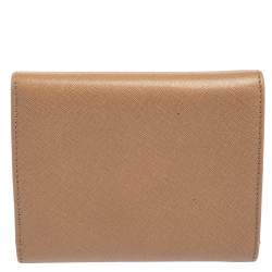 Pre Owned Carolina Herrera Beige Leather Trifold Wallet