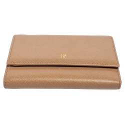 Pre Owned Carolina Herrera Beige Leather Trifold Wallet