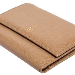Pre Owned Carolina Herrera Beige Leather Trifold Wallet