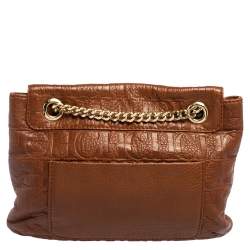 Pre Owned Carolina Herrera Brown Monogram Leather Audrey Shoulder Bag