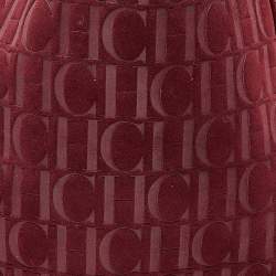 Pre Owned Carolina Herrera Burgundy Monogram Suede and Leather Tote