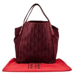 Pre Owned Carolina Herrera Burgundy Monogram Suede and Leather Tote