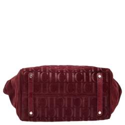Pre Owned Carolina Herrera Burgundy Monogram Suede and Leather Tote