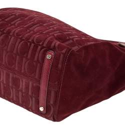 Pre Owned Carolina Herrera Burgundy Monogram Suede and Leather Tote