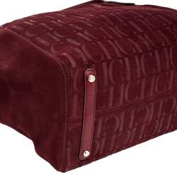 Pre Owned Carolina Herrera Burgundy Monogram Suede and Leather Tote