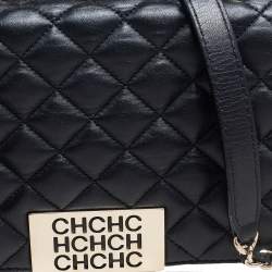 Pre Owned Carolina Herrera Black Quilted Leather Tassel Chain Shoulder Bag