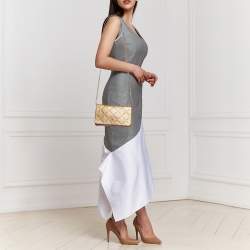 Pre Owned Carolina Herrera Gold Leather Flap Chain Shoulder Bag