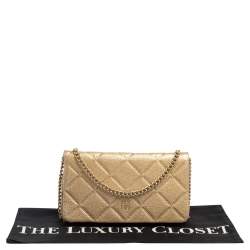 Pre Owned Carolina Herrera Gold Leather Flap Chain Shoulder Bag