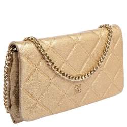 Pre Owned Carolina Herrera Gold Leather Flap Chain Shoulder Bag