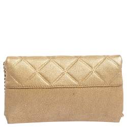 Pre Owned Carolina Herrera Gold Leather Flap Chain Shoulder Bag