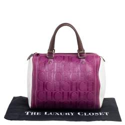 Pre Owned Carolina Herrera Tricolor Signature Embossed Leather Andy Boston Bag