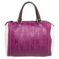 Pre Owned Carolina Herrera Tricolor Signature Embossed Leather Andy Boston Bag