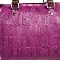 Pre Owned Carolina Herrera Tricolor Signature Embossed Leather Andy Boston Bag