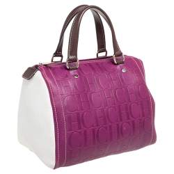 Pre Owned Carolina Herrera Tricolor Signature Embossed Leather Andy Boston Bag