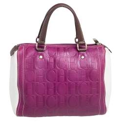 Pre Owned Carolina Herrera Tricolor Signature Embossed Leather Andy Boston Bag