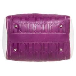 Pre Owned Carolina Herrera Tricolor Signature Embossed Leather Andy Boston Bag