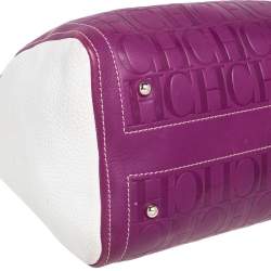 Pre Owned Carolina Herrera Tricolor Signature Embossed Leather Andy Boston Bag