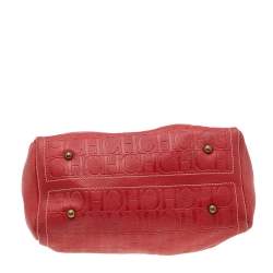 مملوكة مسبقًا Carolina Herrera Red Monogram Embossed Leather Large Andy Boston Bag
