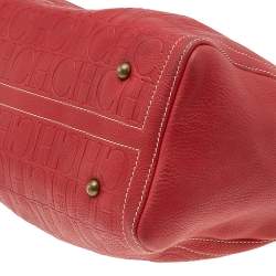 مملوكة مسبقًا Carolina Herrera Red Monogram Embossed Leather Large Andy Boston Bag