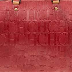 مملوكة مسبقًا Carolina Herrera Red Monogram Embossed Leather Large Andy Boston Bag