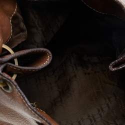 Pre Owned Carolina Herrera Brown Leather Logo Detail Tote