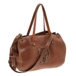 Pre Owned Carolina Herrera Brown Leather Logo Detail Tote