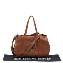 Pre Owned Carolina Herrera Brown Leather Logo Detail Tote