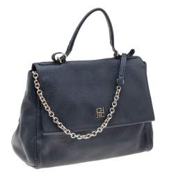 Carolina Herrera Navy Blue Leather Minuetto Top Handle Bag
