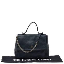 Carolina Herrera Navy Blue Leather Minuetto Top Handle Bag