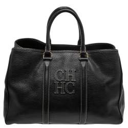 Pre Owned Carolina Herrera Black Leather Large Matteo Tote