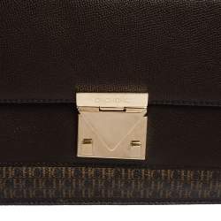 Pre Owned Carolina Herrera Dark Brown Signature Coated Canvas and Leather Carry on Shoulder Bag