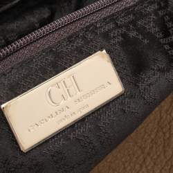 Pre Owned Carolina Herrera Metallic Gold Grained Leather Chain Tassel Hobo