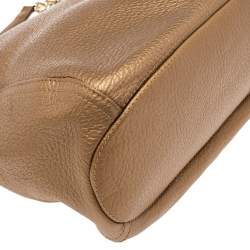 Pre Owned Carolina Herrera Metallic Gold Grained Leather Chain Tassel Hobo