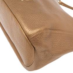 Pre Owned Carolina Herrera Metallic Gold Grained Leather Chain Tassel Hobo