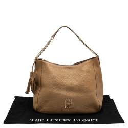 Pre Owned Carolina Herrera Metallic Gold Grained Leather Chain Tassel Hobo