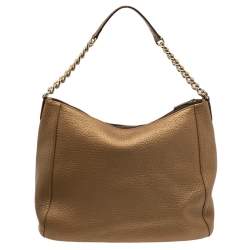 Pre Owned Carolina Herrera Metallic Gold Grained Leather Chain Tassel Hobo