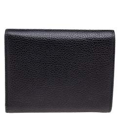 Pre Owned Carolina Herrera Black Leather Trifold Compact Wallet
