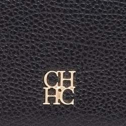 Pre Owned Carolina Herrera Black Leather Trifold Compact Wallet