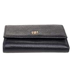 Pre Owned Carolina Herrera Black Leather Trifold Compact Wallet